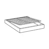 Air filter in black and white line drawing, rectangular plastic casing, corrugated ridges, angled top, clean linear structure.