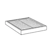 Automotive air filter line drawing, rectangular shape, pleated internal ridges, black on white, schematic diagram, simplified representation.