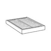 Queen mattress line drawing, white background, horizontal ridges, rectangular frame, simple geometric design, studio product shot.