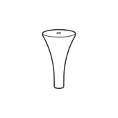 Pedestal sink line drawing, white conical ceramic, circular top narrowing to cylindrical base with centered drain opening, minimalist style.
