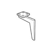 Furniture leg black and white line drawing, square mounting plate, angled curved design, tapered foot, mid-century modern style.