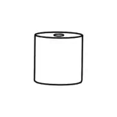 Cylindrical line drawing, white background, solid form with circular indentation, consistent diameter, simple graphic, even lighting.