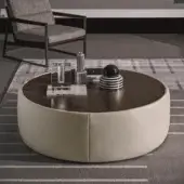 Superior Ditre Italia Clip coffee table with round dark-stained wood top and light beige textile cylindrical base