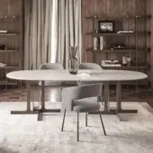 Innovative Ditre Italia Nell table with white and gray marble-like oval top and light matte finish metal blades