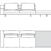 Modular sofa 10013 t soho technical drawing, gray two-seater with cylindrical legs, side and front elevations shown.