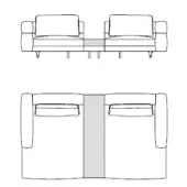 Modular sofa 10016 t soho technical drawing, two views, gray connector, square arms, cylindrical legs, minimalist design.