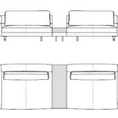 Modular sofa 10018 t soho technical drawing, gray two-seat design with rounded edges, cylindrical legs, and connecting panel detail.