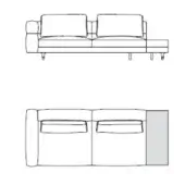 Modular sofa 10021 t soho technical drawing, black lines on white, showing rectangular form, low profile, and three section layout.