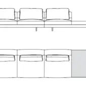 Modular sofa 10005 t soho technical drawing, black lines on white, showing side and front elevations of rectangular sections with cylindrical legs.