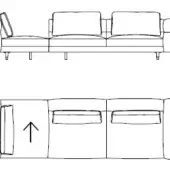 Modular sofa 10009 t soho technical drawings, side and front views, showing rectangular cushions, low profile, and dark legs.
