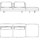 Modular sofa 10010 t soho, linear form, L-shape configuration, rectangular cushions, cylindrical legs, monochromatic line drawing.