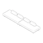 Modular sofa line drawing, white background, two seat modules, four back cushions, cylindrical legs, minimalist design, schematic rendering.