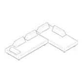 Modular sofa composition “bento” – L-shape with rectangular cushions, cylindrical legs, and smooth fabric upholstery in a minimalist design.