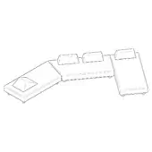 Modular sofa line drawing, white background, L-shape with chaise lounges, square diamond-pattern cushions, cylindrical legs, minimalist design.