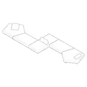 Modular sofa line drawing, white background, six rectangular sections, rounded corners, asymmetrical L-shape, minimalist design.