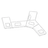 Modular sectional sofa line drawing, white background, L-shape, rectangular profile, cylindrical legs, recessed areas, triangular cutout.