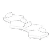 Modular seating composition, hexagonal units, white background, minimalist design, rectangular backrests, cylindrical legs, geometric form.