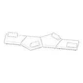 Modular sofa line drawing, white background, geometric sections, asymmetrical arrangement, polygonal bases, rectangular cushions, seamless connections.
