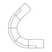 Modular sectional sofa, black and white, L-shape with curved crescent and rectangular segments, connected by black outline details.