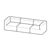 Modular sofa line drawing, white background, rectangular sections, contemporary design, cushioned form, studio shot, schematic representation.