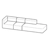 Modular sofa black line drawing, L-shape configuration with chaise, geometric design, minimalist aesthetic, contemporary furniture.