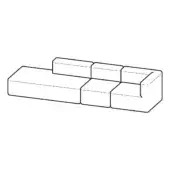 Modular sofa line drawing, white background, rectangular blocks in asymmetrical tiered arrangement, minimalist geometric design, connected sections.
