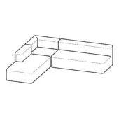 Modular sectional sofa line drawing, rectangular cushions, L-shape, minimalist design, white background, product rendering, schematic view.
