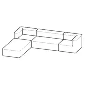 Sectional sofa line drawing, black and white, L-shape with modular components, rectangular cushions, minimalist modern design, white background.