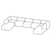 Modular sectional sofa line drawing, white background, L-shape, rectangular cushions, minimalist contemporary design, geometric forms.