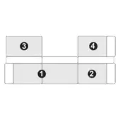 Gray and white numbered graphic layout with rectangles displaying numerals one through four in a grid structure on a white background.