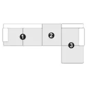 Modular sofa leros – comp 2b, light gray upholstery, L-shape configuration with three rectangular and square sections, studio schematic.