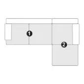 Modular sofa leros – comp 1b, light gray L-shape with square modules, armrests, and component numbering for configuration.