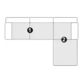 Modular sofa configuration diagram, gray cushions, L-shape layout with three cushions in one section and a single cushion forming a right angle.