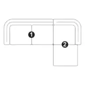 Sectional sofa line drawing, white background, L-shape formed by two modules: a rectangular section and a square extension.