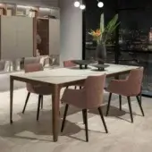 Superior Presotto Grand More table with glossy marble effect top and medium-brown wood tapered legs crafted in Italy