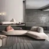 Innovative Ditre Italia Papilo sectional upholstered in light beige textile with a smooth matte finish
