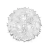 Veli Prisma L pendant lamp, translucent white, spherical form with radiating frosted glass elements and asymmetrical, textured surface.