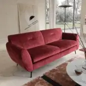 Distinguished Presotto Olive sofa with deep red textile upholstery, curved silhouette and peltro-varnished metal legs
