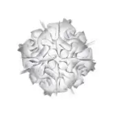 Silver metal starburst chandelier with layered, undulating elements and a brushed finish against a white backdrop.