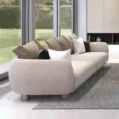 Exceptional Presotto Bali sofa with light beige woven fabric and refined Peltro painted feet