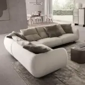 Elegant Presotto Bali sectional with light beige fabric, contrasting cushions and refined Peltro painted legs
