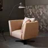 Sophisticated Presotto Saint Barth lounge chair with light brown textured fabric upholstery and refined Peltro metal base