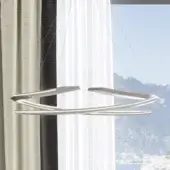Superior Reflex Speedform suspension lamp with elegantly curved elements in light silver metallic and mirror glass support