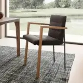 Superior Presotto Vega armchair with dark-gray textured textile and light-brown oak crafted with matte finish