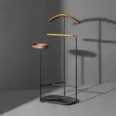 Exceptional Bonaldo Luigio valet stand with matte black tubular metal and warm solid wood accents built upon a ceramic base