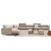 Distinguished Ditre Italia Arlott sectional with smooth light beige textile upholstery and a slim wood base