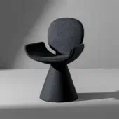 Harmonious Bonaldo Youpi armchair in dark gray matte textile presents a circular backrest and flared conical base