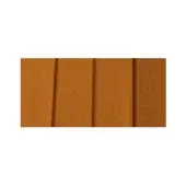 Tanned leather swatch, brownish-orange tone, textured matte finish with four vertical dark brown lines creating a segmented pattern.