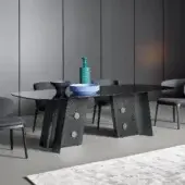 Elegant Bonaldo Botón table with smoked tempered cast glass top and lead plus metal base inserts in glossy hue