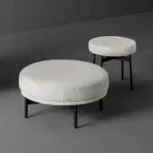 Distinguished Bonaldo Neuilly ottoman with light gray woven textile upholstery and slender matte black tubular metal base